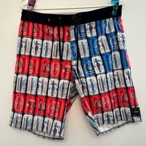 Vans Men’s Size 30 Board Shorts Red White Blue Can Print Drawstring Surf Shorts